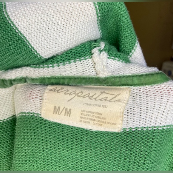 Green and white striped Aeropostale button up hoodie - Picture 5 of 5